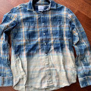 Acid Washed Plaid Denim Top